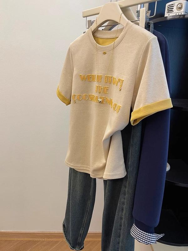 乐天商城 - レディース Tシャツ 半袖 ロゴ 切り替え バイカラー デザイン性 ゆったり オーバーサイズ インナー トップス 高見え トレンド カジュアル おしゃれ きれいめ 夏
