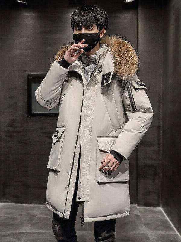 ダウンジャケット メンズ 秋冬 アウトドア 厚手 中長丈 ボリュームファー 防寒 暖か フード 青年向け トレンド スタイル 軽量 防水(4.0)