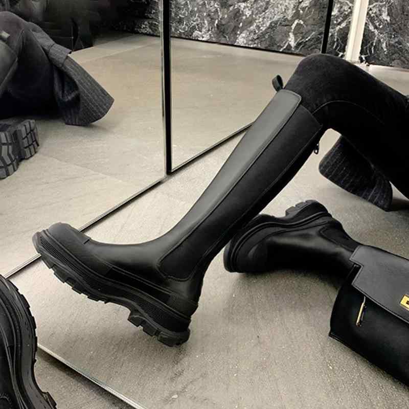 ロングブーツ レディース ライダーブーツ 秋冬 高級感 本革 厚底 インクリング 小柄女性向け 膝下丈 スリムレッグ 脚長効果 通勤 カジュアル スタイリッシュ