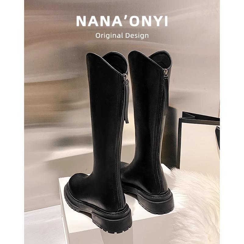 ロングブーツ 男女兼用 本革 厚底 Vカット 太ももカバー ライダースタイル ワイドフィット ハイカット 欧米風 秋冬 軽量 耐久性