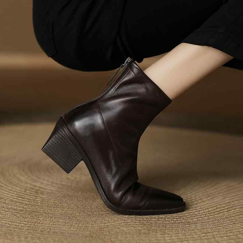 レディースアンクルブーツ本革尖頭通...