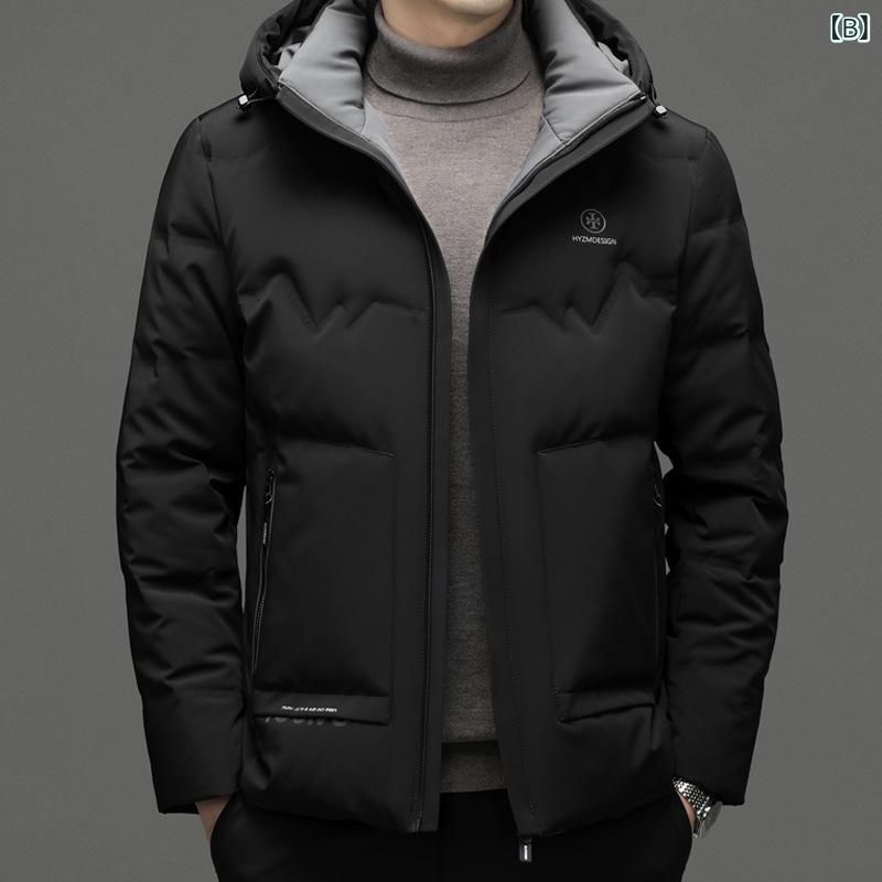 秋冬 メンズ ダウンジャケット ミドル ショート丈 フード付き 防寒 厚手 暖か コート 軽量 吸湿速乾 再生繊維