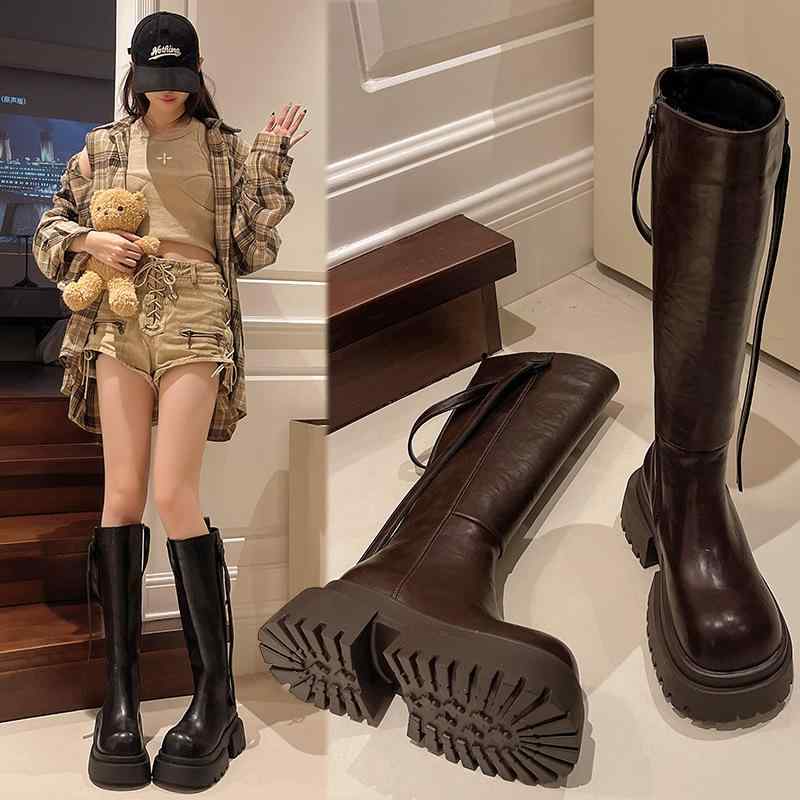 ロングブーツ レディース 厚底 膝下丈 秋冬 暖か 保温 イングリッシュスタイル ファッション 百搭