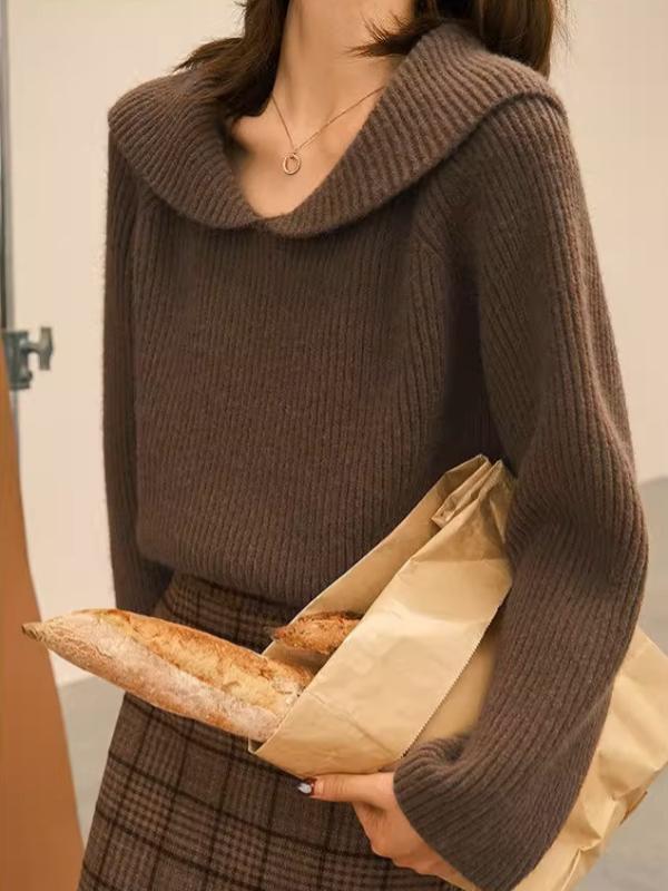 レディース ニット セーター 長袖 ポロ襟 厚手 ゆったり 細見え 上品 きれいめ 大人可愛い カジュアル 着回し トップス フレンチスタイル 秋冬(4.0)