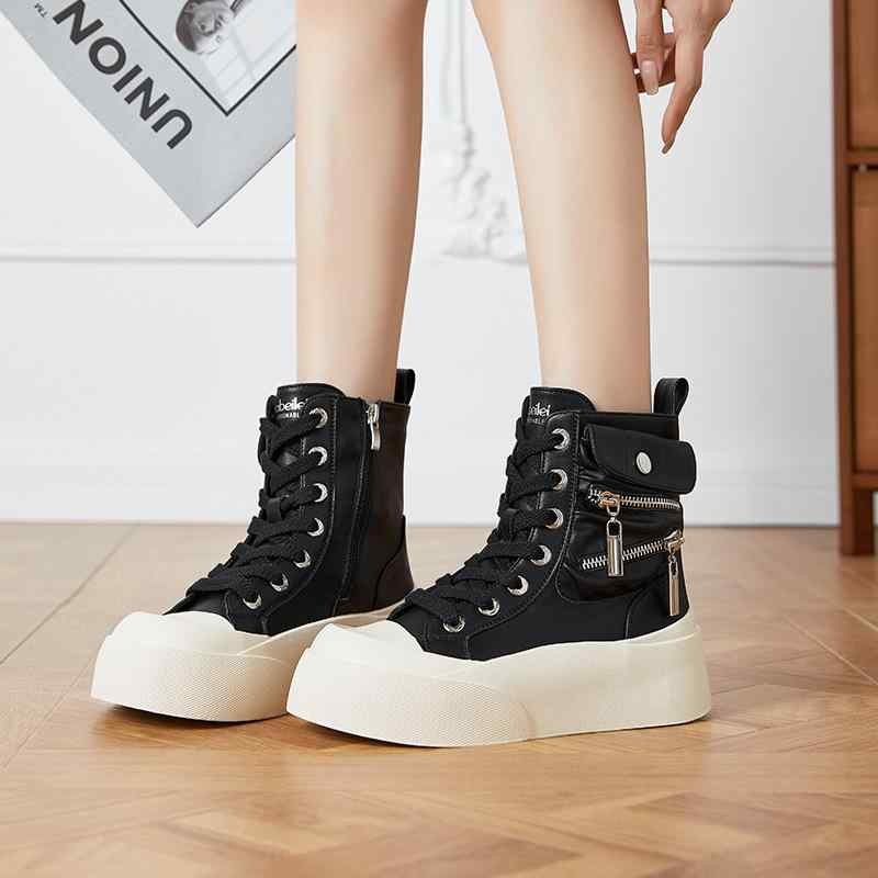 ショートブーツ レディース 秋冬 本革 暖か 中綿 厚底 カジュアル 学生 通学 アンクル ハイカット デイ..