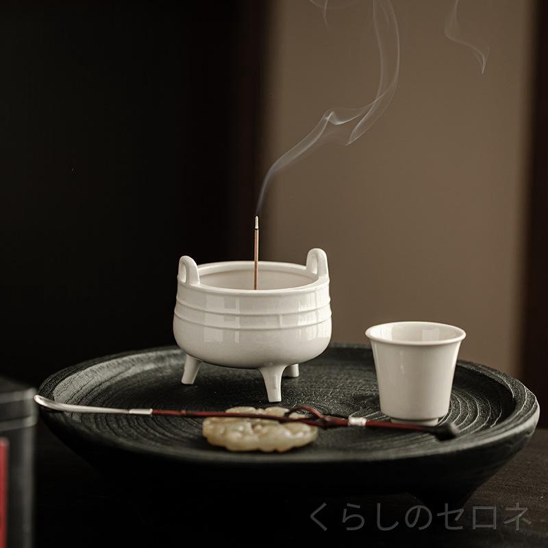 香炉 お香立て 陶器 仏具 渦巻き 線香 キャンドルホルダー 仏壇 供養 茶道 皿 イン...