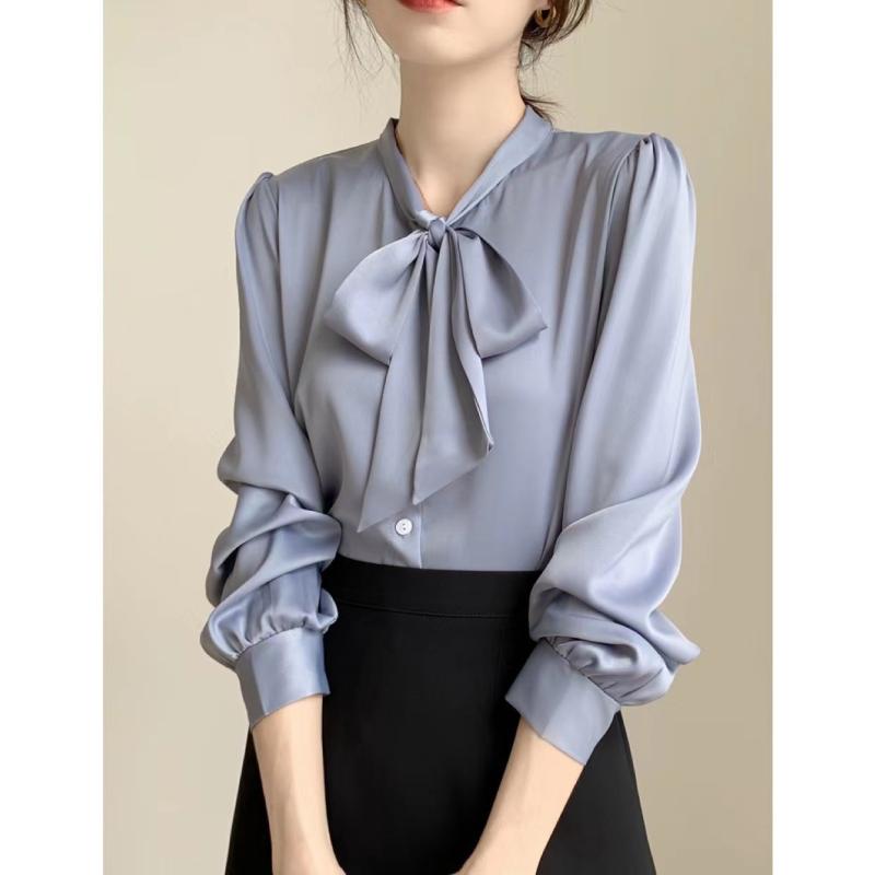 Shirts - レディース シャツ ブラウス シルクタッチ なめらか 上質素材 通勤 オフィス オフィスカジュアル きれいめ 上品 都会的 高見え スタイリッシュ 事務服 ビジネス フォーマル 無地 シンプル