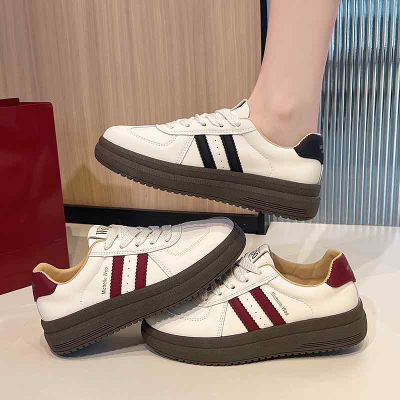 厚底スニーカー レディース 春夏 白 ストライプ 紐付き 軽便 快適 スポーツ レジャー シューズ カジュアル 日常使い 通勤 通学 散歩 ファッション 多用途 クッション 軽量 吸湿 速乾