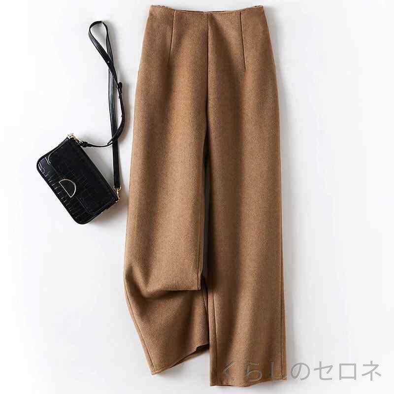 秋冬 レディース ワイドパンツ ダブルフェイス 毛織 保温 カジュアル ロングパンツ 上品 気質 ゆったり ボトムス テーパード ワイドレッグ フェイクファー ニット コーデ 日常使い デイリー スタイリッシュ 暖か 防寒 ストレッチ 快適 フィット ハ