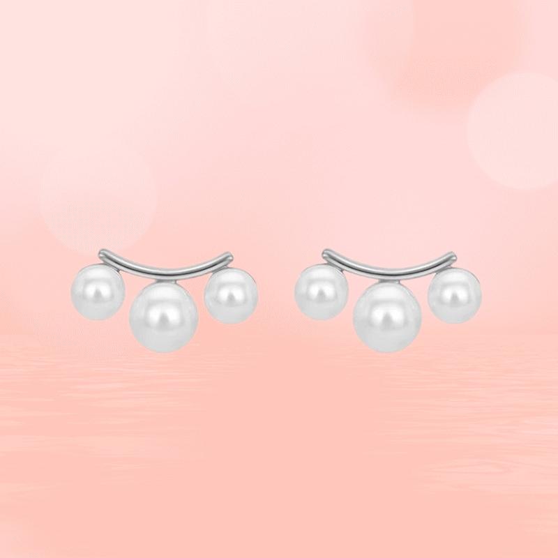 Rakuten - レディース イヤリング 925シルバー 人工パール 3粒 幾何学デザイン 個性的 耳飾り 日韓スタイル 百搭 精緻 ユニセックス