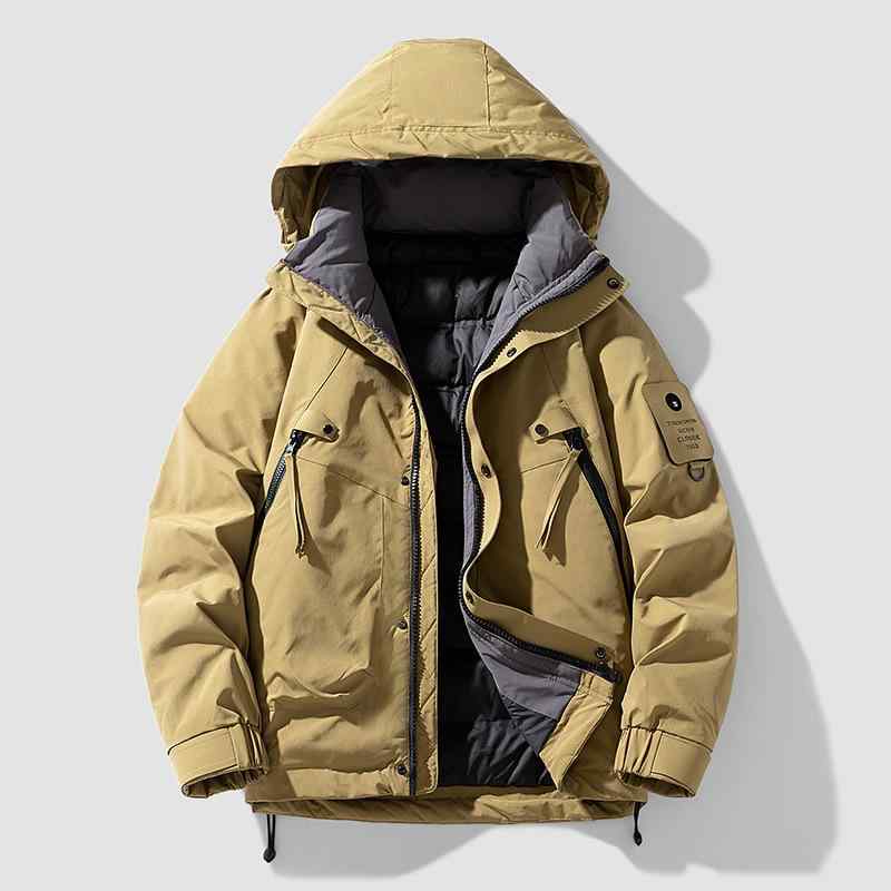 秋冬 メンズ ダウンジャケット ショート丈 ワーク カジュアル 厚手 フード付き 白鴨ダウン アウトドア 通勤 街着 軽量 吸湿速乾