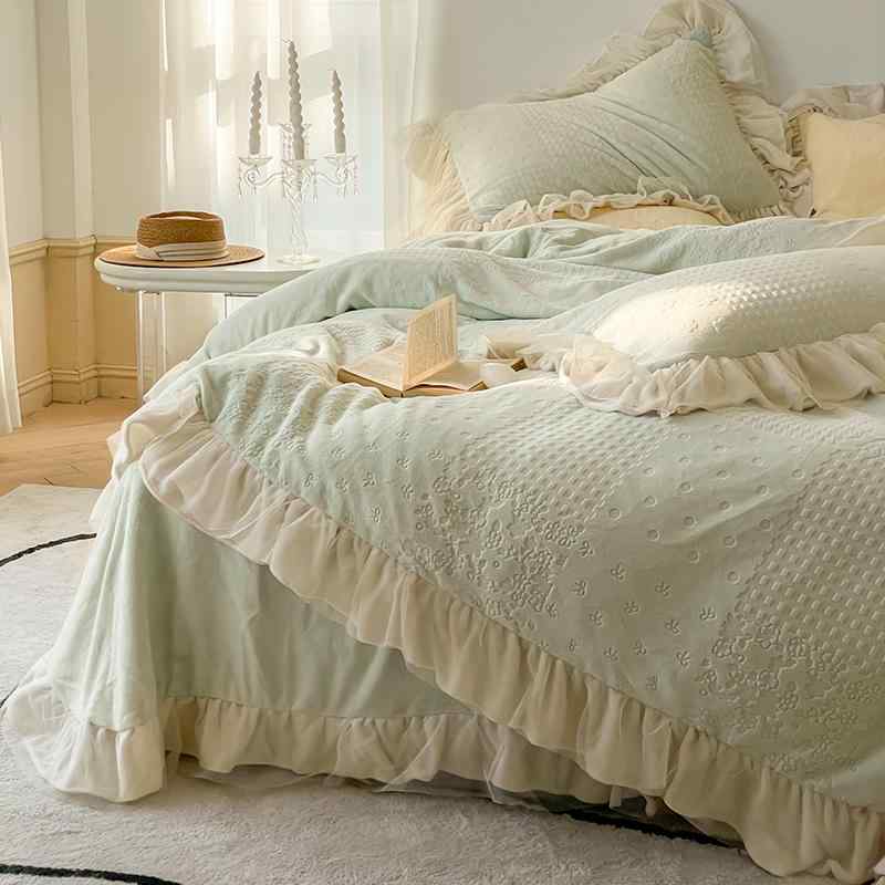 寝具セット 秋冬 フランネル 4点セット 彫花柄 フレンチプリンセス風 加厚 両面使用 コーラルベルベッ..