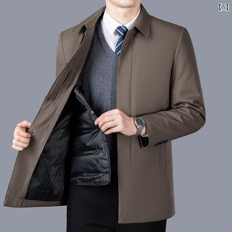 秋冬 メンズ ダウンジャケット 中年向け カジュアル 防寒 コート 取り外し可能 内胆 暖か 軽量 防風 防水 フード付き スタンドカラー ジップアップ ポケット豊富 長袖 アウター 通勤 ビジネス 街着 デイリー ウェア