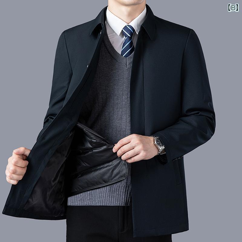 秋冬 メンズ ダウンジャケット 中年向け カジュアル 防寒 コート 取り外し可能 内胆 暖か 軽量 防風 防水 フード付き スタンドカラー ジップアップ ポケット豊富 長袖 アウター 通勤 ビジネス 街着 デイリー ウェア