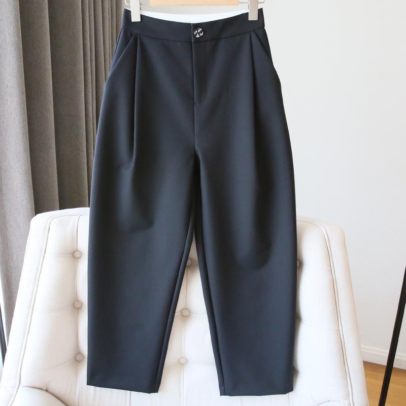レディース スラックス ハイウエスト ストレート ゆったり アンクル丈 9分丈 細見え 着痩せ 体型カバー 通勤 オフィス カジュアル きれいめ ブラック 春秋(4.0)