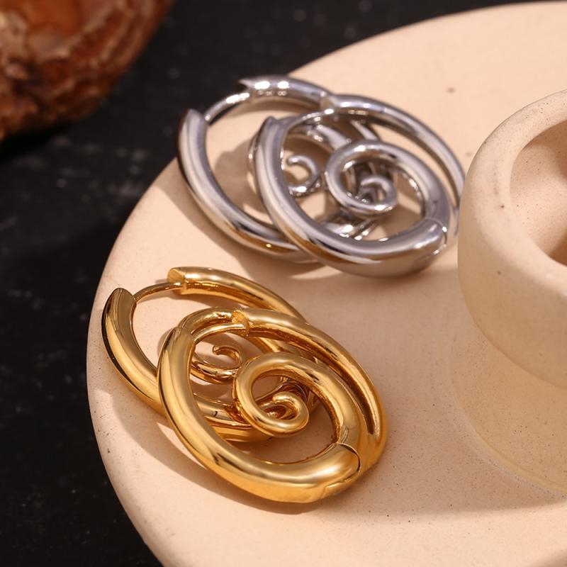 Rakuten - イヤリング レディース シンプル 螺旋 スネイル ステンレス 18K金メッキ 個性 デザイン ファッション アクセサリー 耳飾り ニッチ 欧米風 女性用 モチーフ ジュエリー ハイセンス 洗練 日常使い ギフト向き
