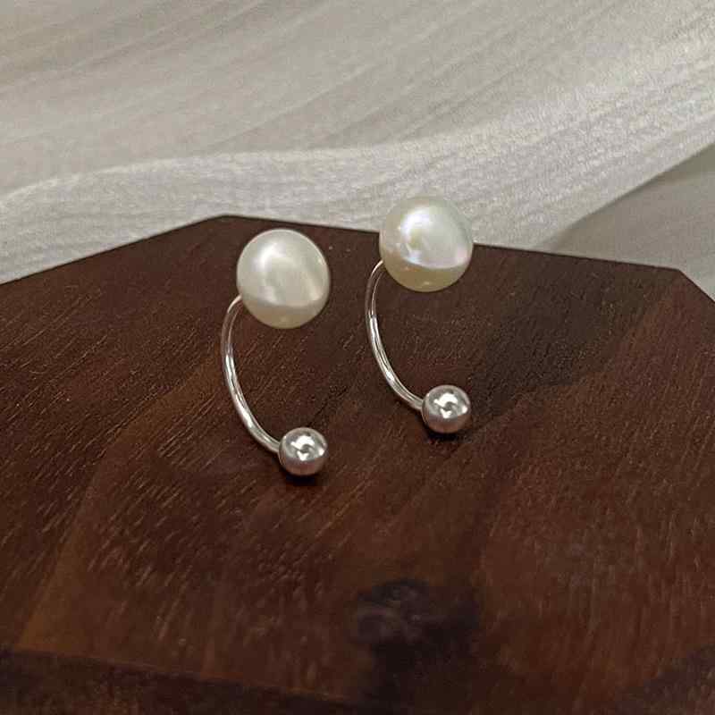 Cubic Zirconia - ピアス レディース 淡水パール 後掛け式 純銀 高級感 上品 ニッチ 気質 エレガント イヤースタッド 耳ピアス 銀アクセサリー 女性ジュエリー ファッション耳飾り
