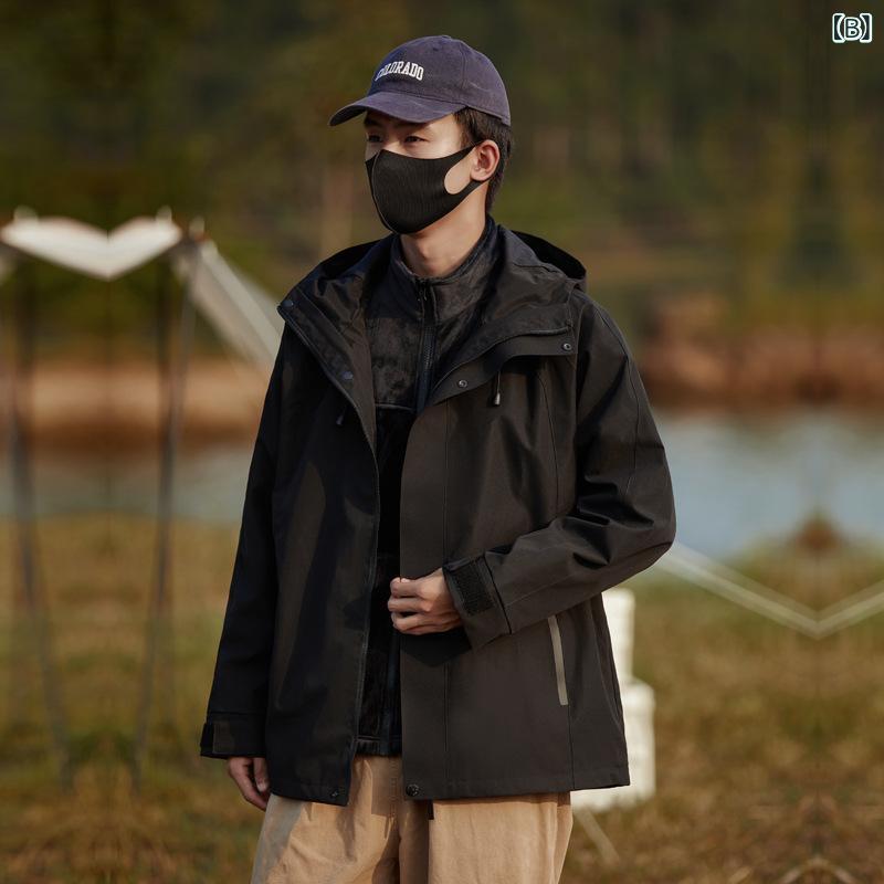 アウトドア ジャケット 男女兼用 登山服 作業服 防風防水 取り外し可能内胆 三合一...
