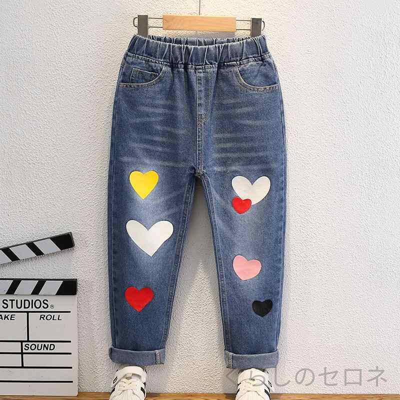 ・スタイル: カジュアル・生地: デニム・安全等級: Bクラス・パンツ丈: ロング・主生地成分: コットン93%・対象性別: 女児・対象年齢: 中大児(8歳以上、140cm以上)・パンツスタイル: デニムパンツ・生地加工: 柔軟処理・パターン: 抽象柄・デザイン要素: かわいい、プリント・ウエスト位置: ミッドライズ・ウエスト仕様: ゴム・色: ブルー・対象身長: 4-5歳,5-6歳,6-7歳,7-8歳,8-9歳,9-10歳,10-11歳,11-12歳