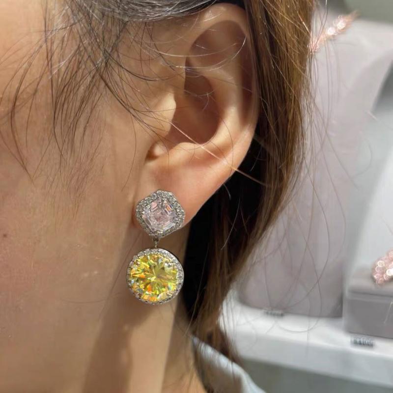 ピアス レディース 水滴型 ジルコニア ピンクイエロー 高級感 電気メッキ加工 ファッション 気質 百搭 ..
