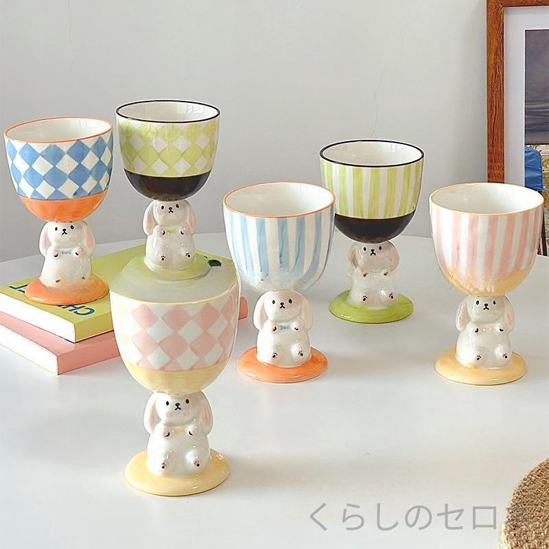 マグカップ かわいい ウサギ 手描き 立体 イラスト 手捏き クラフト 不規則 形状 ...