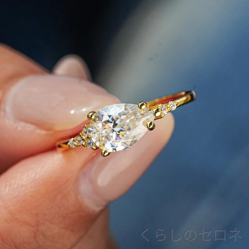 指輪 レディース 梨形モザナイト 18K金メッキ S925シルバー 水滴囲み留め 高輝度 ...