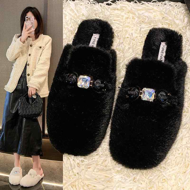 レディース 毛足スリッパ 屋外用 暖か裏地付き ふわふわ綿素材 秋冬 保暖 ファッション 百搭 軽量 快適 通勤 通学 アウトドア 部屋着