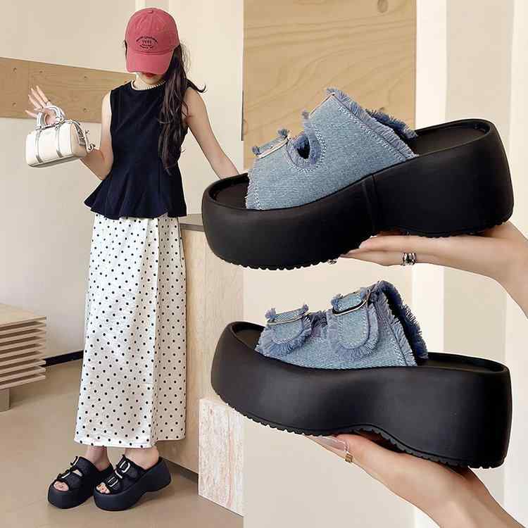 Casual Shoes - 春夏 レディース サンダル 厚底 軽便 耐摩耗 カジュアル ストラップ 日常使い コーディネートしやすい 外出用 ファッションシューズ ビーチサンダル デイリーシューズ 快適履き心地 クッション性 汎用デザイン 夏物靴 女性用スリッポン 厚底ドラッグシュ
