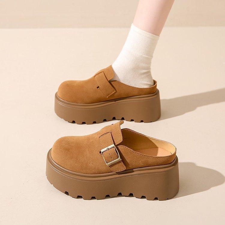 レディース 厚底サンダル ヒールアップ バックル クローズドトゥ 学院風 春夏 大きめトゥ 外出用 プラ..