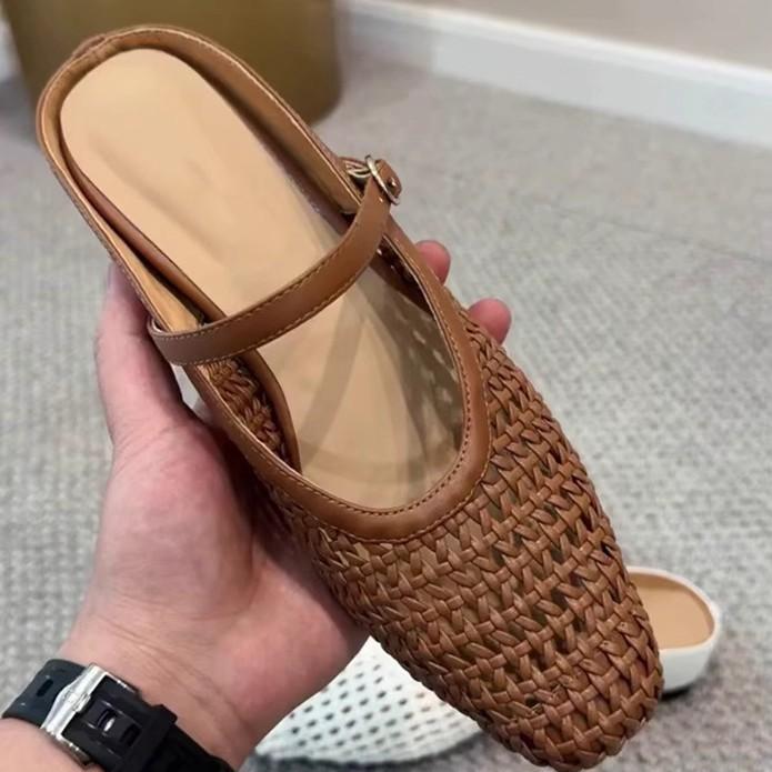 Other - レディース 春夏 編み込み トゥカバー インソール ヒールアップ フレンチスタイル ハーフサンダル 通気性 穴あき ミュール 軽量 快適 ビーチ カジュアル