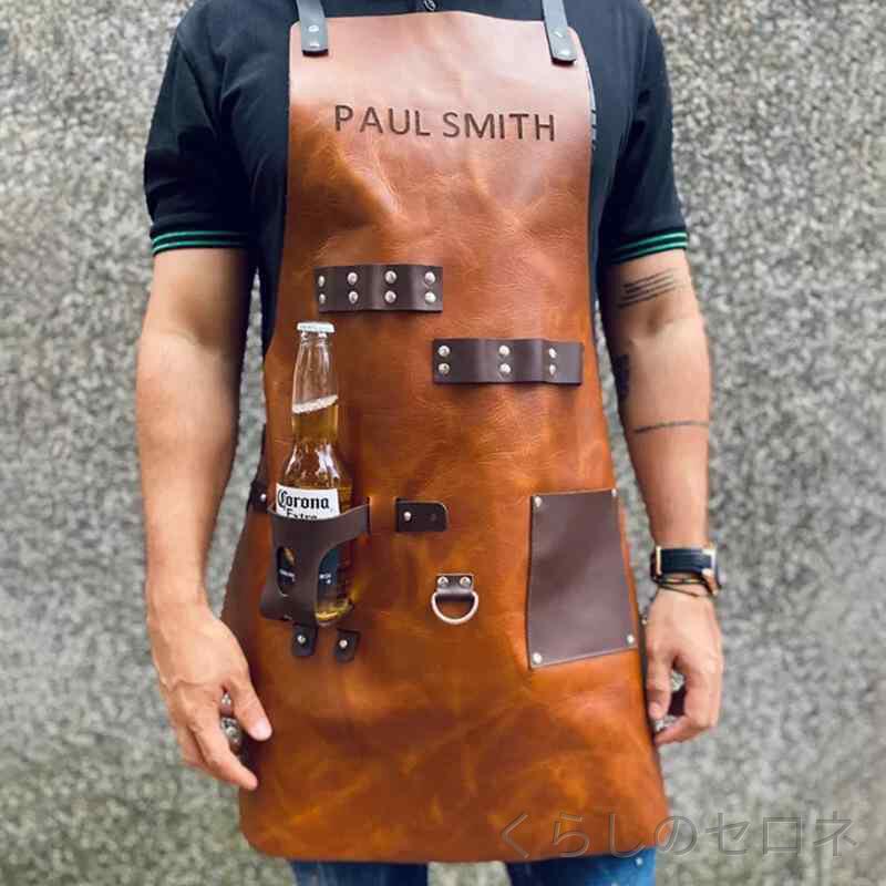 エプロン 男女兼用 PU皮革 防水 耐久 合成レザー 焼肉 バーベキュー グリル バー ...