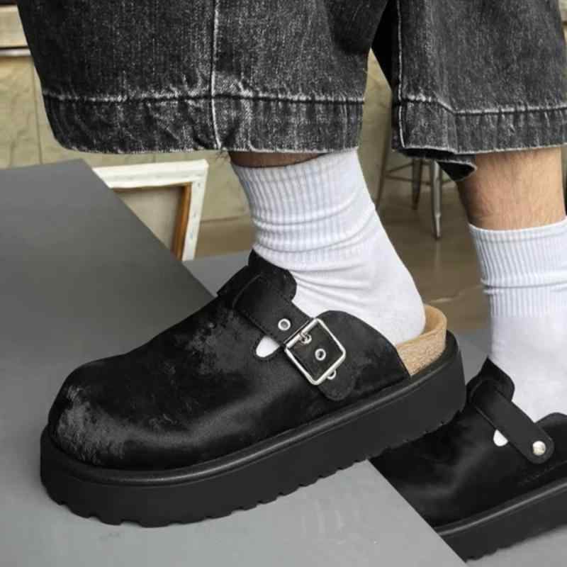 Casual Shoes - 厚底サンダル レディース サテン素材 クロッグスタイル 包頭デザイン オープンバック 春秋 通勤 カジュアル レトロ 楽ちんシューズ 外出用 軽量 快適