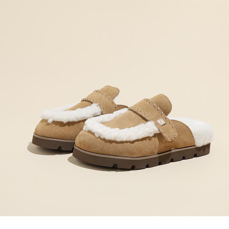 レディース 厚底 本革 スリッパ 加绒 保暖 外履き ソフトソール 楽ちん 秋冬 暖か 室内履き クッション..