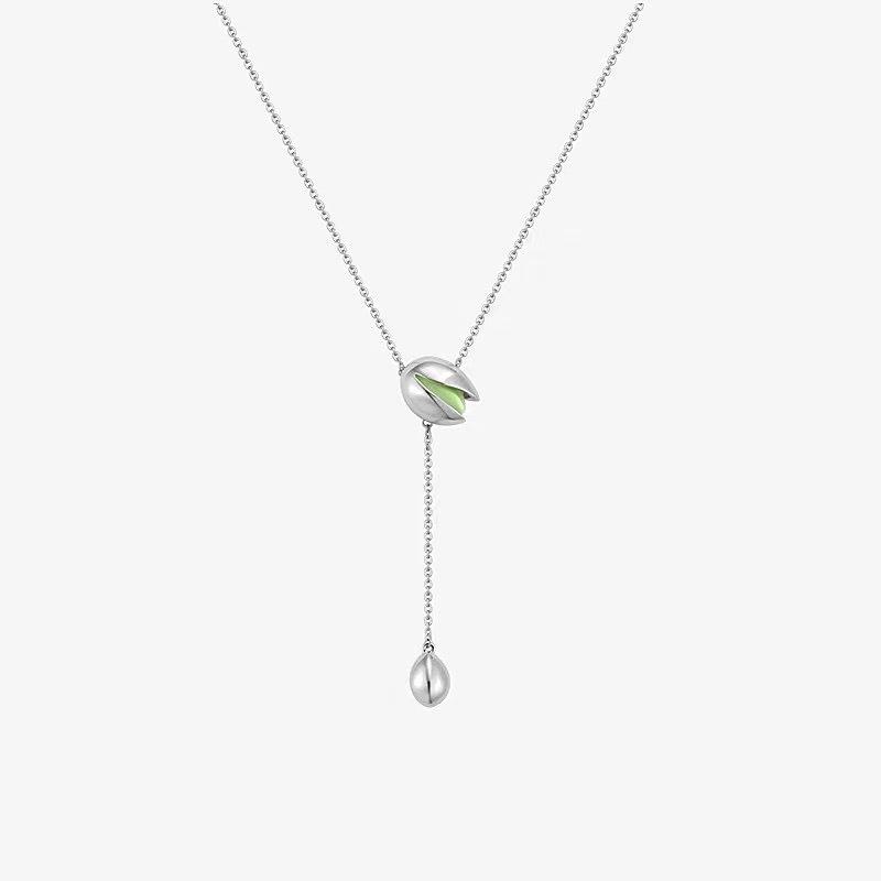 春夏 レディース ネックレス Y字チェーン グリーン ペンダント ロング 滴油デザイン セーター チェーン 独特 アクセサリー レイヤード コーデ 日常使い ギフト ラッキー ジュエリー