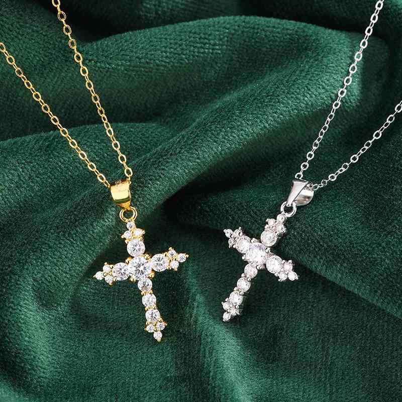 ネックレス レディース ジルコニア 十字架 ペンダント 鎖骨チェーン シンプル アクセサリー 日常使い ギフト ユニーク デザイン 細身 レイヤード コーディネート シルバー調 ゴールド調 スタイリッシュ モダン ジュエリー 女性向け 人気アクセ
