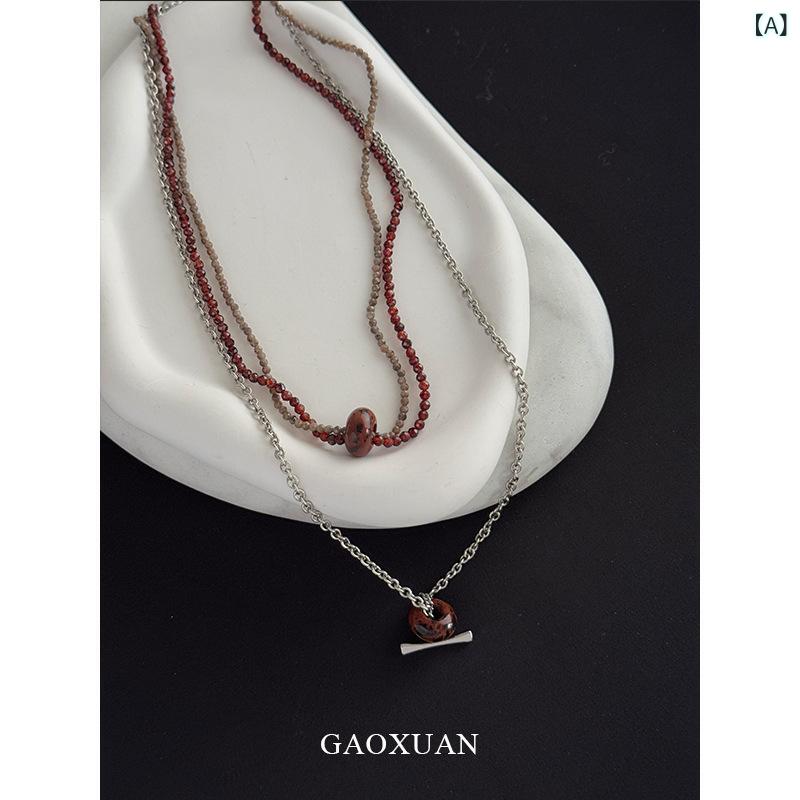 ネックレス レディース 香港風 レトロ コントラストカラー 赤クリスタル 天鵞モチーフ ビーズチェーン シンプル 高級感 デザイン レイヤード セーター対応 女性用 アクセサリー ジュエリー チェーン 装飾品 日常使い 通勤 デート ギフト スタイリッシ