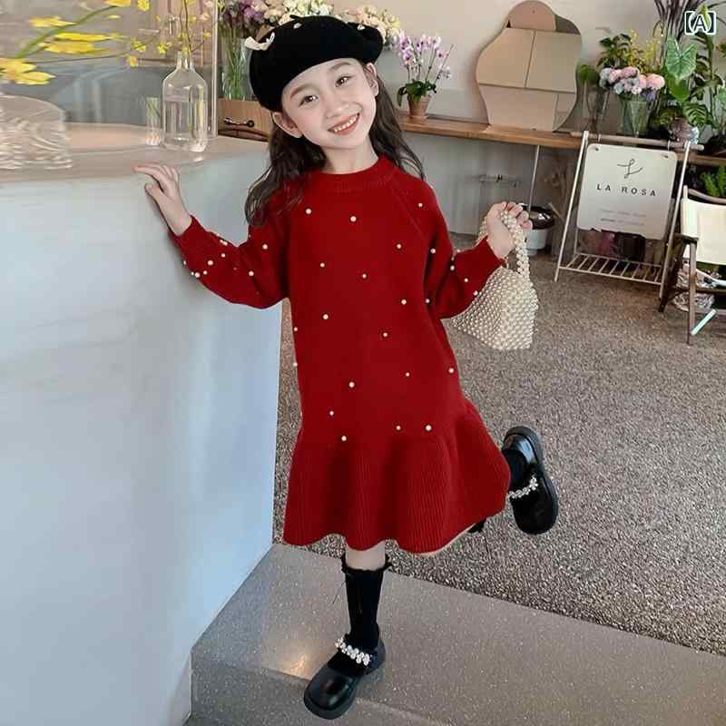 秋冬 女児 厚手 ニットワンピース 子供服 セーター 暖か 洋気 スタイリッシュ ニットシャツ 女の子 ベ..