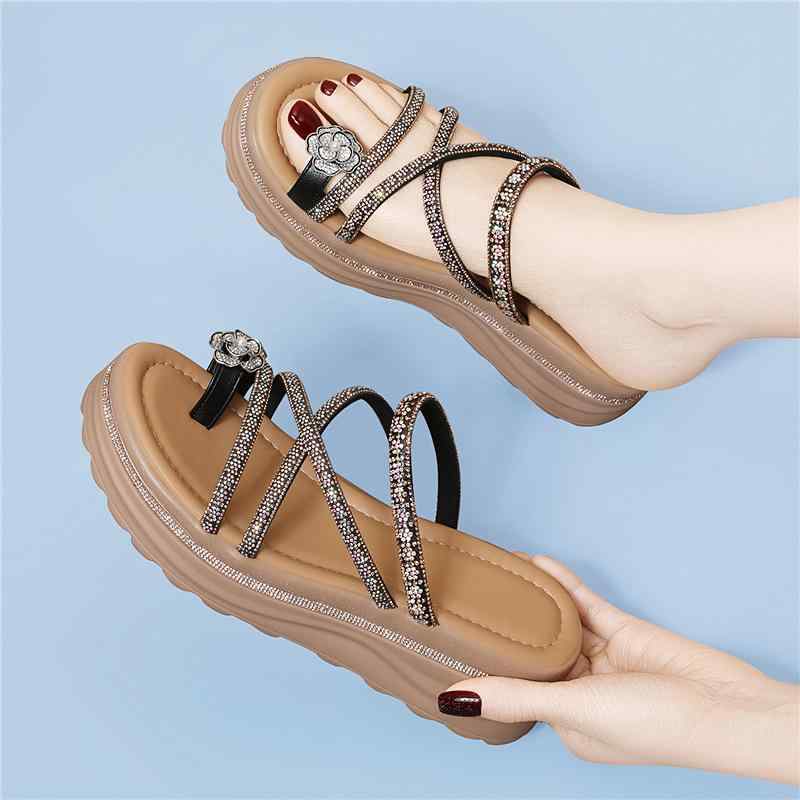春夏 レディース サンダル ラインストーン トング 厚底 ウェッジヒール ビーチサンダル フレンチスタイ..