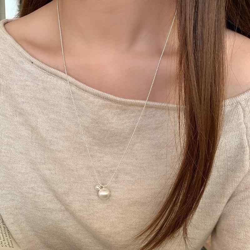 ネックレス レディース 925シルバー 幾何学 ブラシ加工 ビーズチェーン シンプル 森系 ファッション セーター チェーン 高級感 トレンド