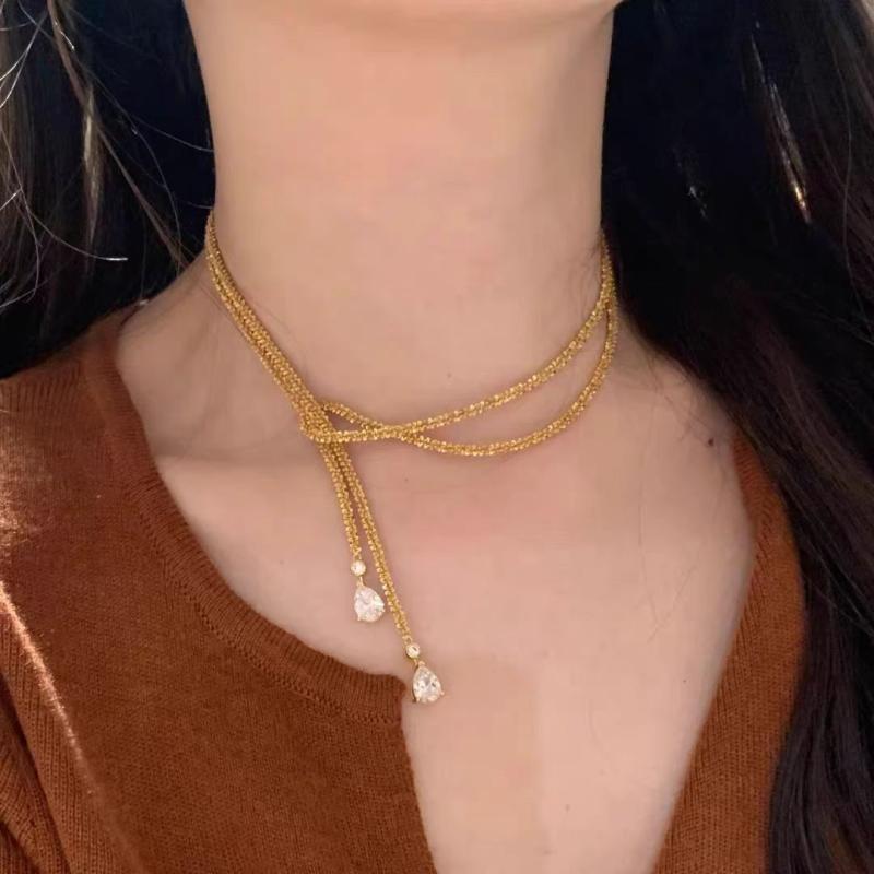 ネックレス レディース 水滴型 ジルコニア ロングチェーン 高級感 キラキラ 輝く ファッション 百搭 セ..