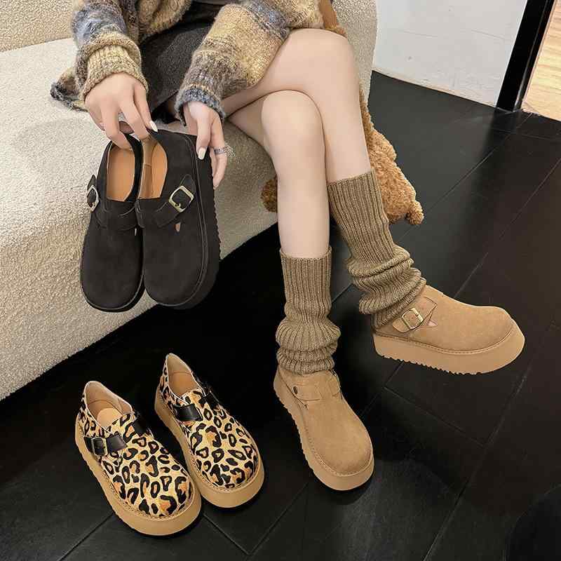 ・色: 栗色,レオパード,ダークグレー・サイズ: 34,35,36,37,38,39,40・シューズ表面素材: カウレザースエード/カウレザー・製品カテゴリ: トゥキャップ・トゥ形状: ラウンドトゥ・スタイル: カジュアル・ソール素材: ラバー・ライニング素材: ピッグレザー・対象: 成人・適用シーン: 屋外スリッパ