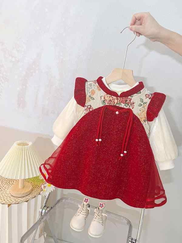 秋冬 キッズ 女児 厚手 ワンピース 0-5歳 中国風 デザイン ベビー ドレス 国風 スカート 子供服