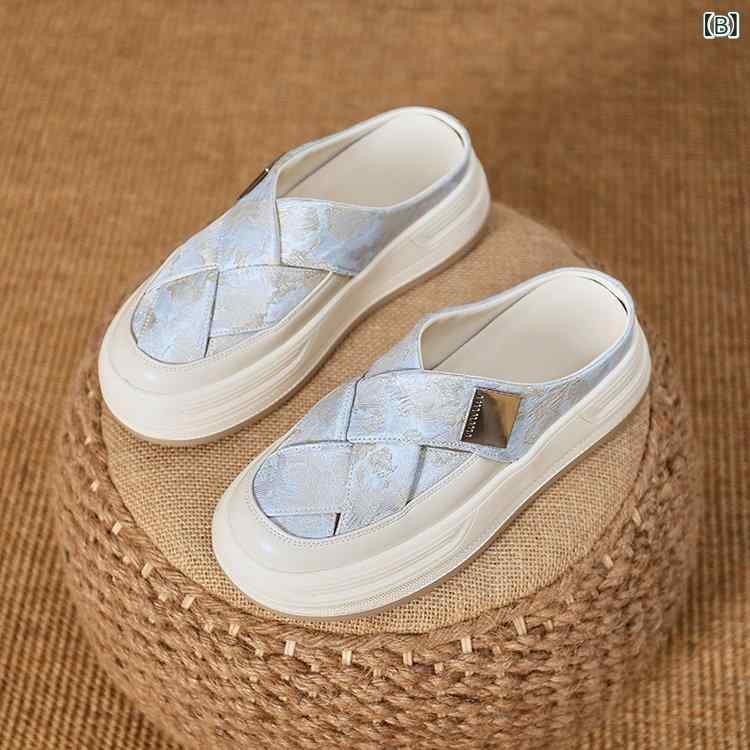 サンダル レディース 春夏 厚底 増高 つま先カバー 片足履き 外出用 フランス風 高級感 クールサンダル ビーチサンダル ドラッグサンダル 軽量 吸湿速乾 履きやすい 夏用 屋外 ファッション スタイル トレンド 快適 デザイン 人気スタイル 日常使い