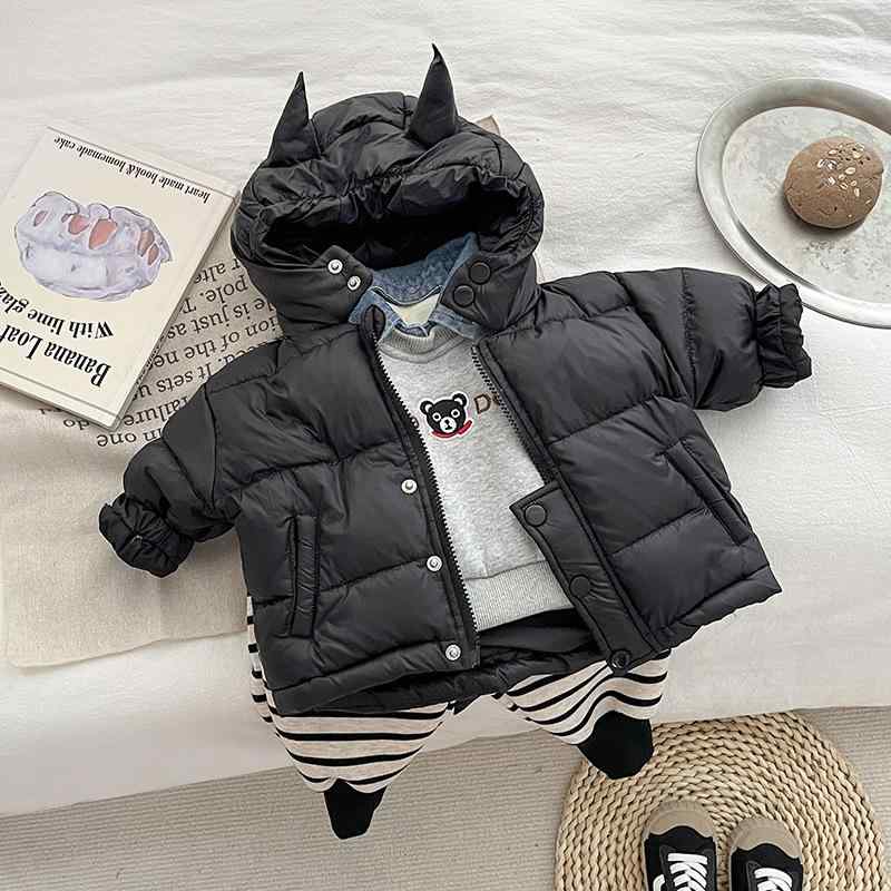 キッズ 男児 ダウンジャケット 秋冬 厚手 小悪魔柄 子供服 白 ダウン 暖か 軽量 吸湿速乾 再生繊維 かわいい デザイン 通学 部屋着