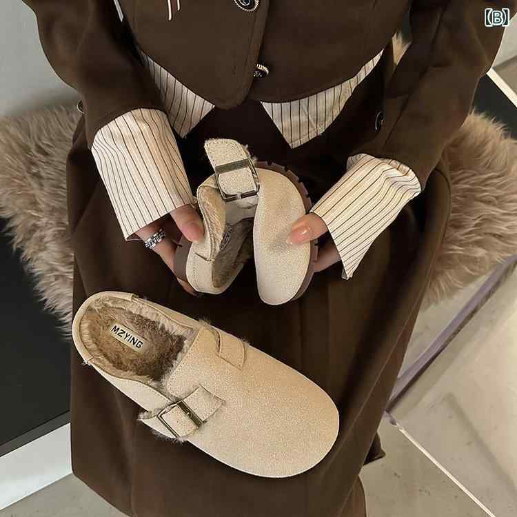 サンダル レディース 秋冬 ソフトソール ふわふわファー コットン素材 屋外用 イージー着脱 つま先カバー 軽量 暖か 快適 日常 カジュアル アウトドア 万能コーデ 高級感