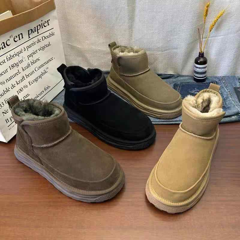 秋冬用 高筒スノーブーツ 男女兼用 多用途 厚手 毛皮 ファー 一体型 防滑機能付き 厚底ソール 保暖起毛..