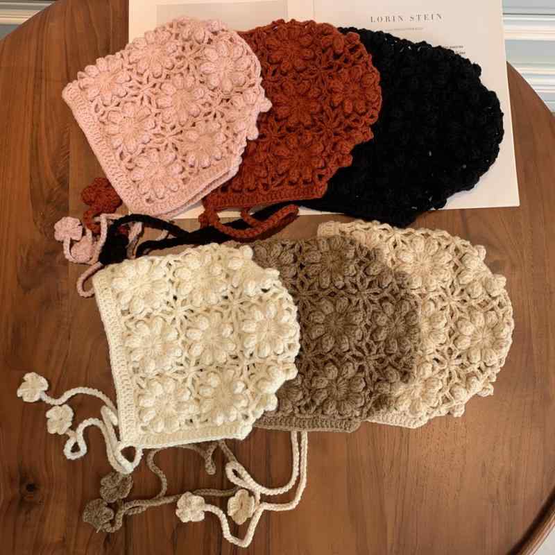 キッズ 女の子 帽子 ニット帽 ボンネット 手編み 耳あて付き 韓国風 無地 高品質 上品 大人可愛い カジュアル 普段使い 防寒 暖かい 柔らかい 子供用 秋冬