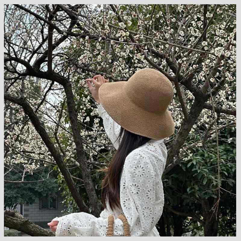 Surfing - レディース 帽子 麦わら帽子 ラフィアハット つば広 UVカット 紫外線対策 小顔効果 上品 高見え きれいめ リゾート 海 ビーチ 旅行 カジュアル 日除け帽子 夏 ナチュラル