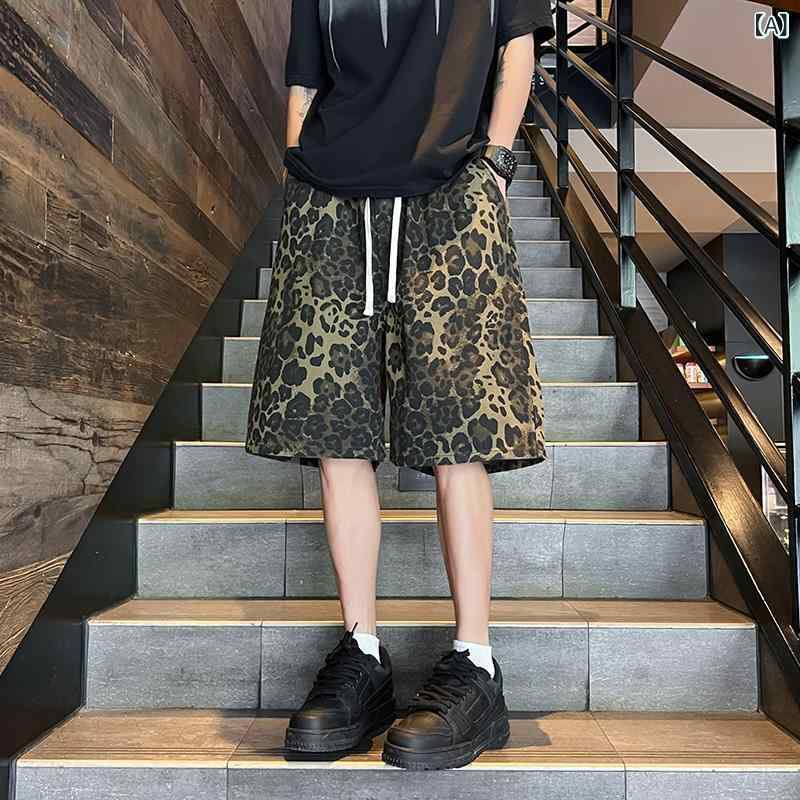 メンズ ショートパンツ ハーフパンツ ヒョウ柄 アニマル柄 ヴィンテージ風 レトロ ...