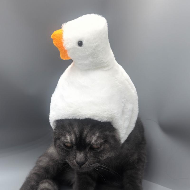 ペット帽子 猫犬用 変身ヘッドカバー コスプレ 祭り パーティー テディデザイン ガチョウ柄 面白い変装 動物モチーフ ハロウィン クリスマス 通年